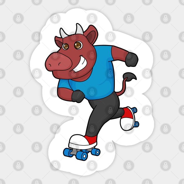 Bull at Inline skating with Roller skates Sticker by Markus Schnabel